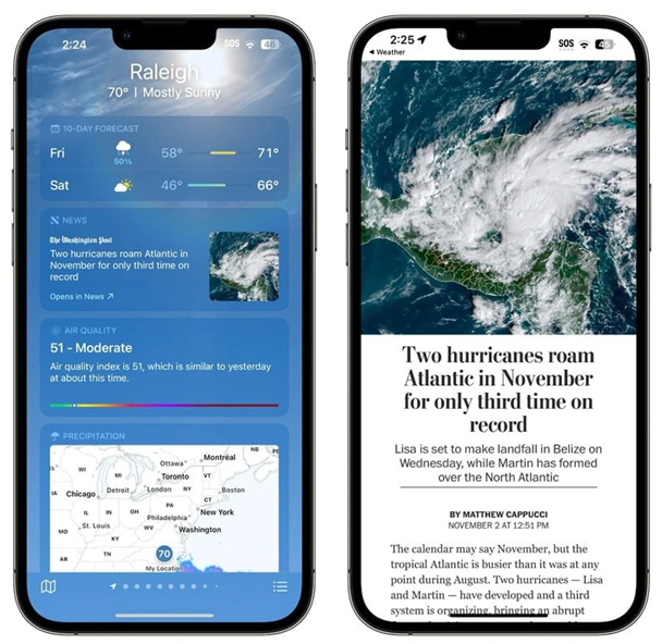 吴川苹果14维修分享iPhone 14手机如何看天气时顺带看新闻 