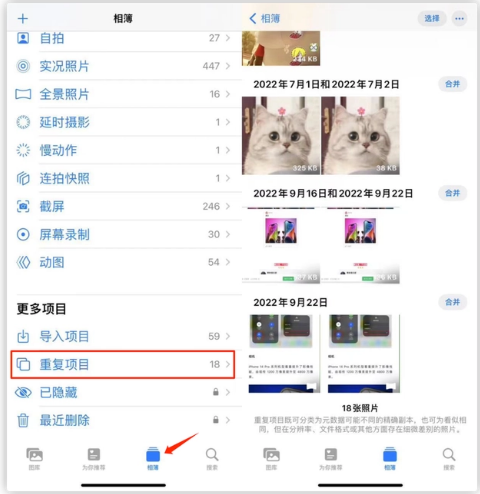吴川苹果手机维修分享iOS 16 中相册重复项目功能使用方法 