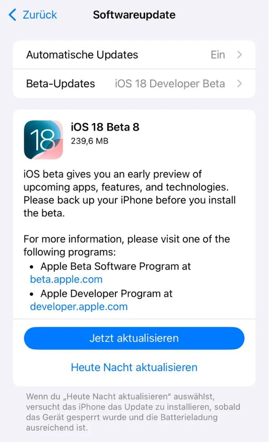 吴川苹果手机维修分享苹果 iOS / iPadOS 18 开发者预览版 Beta 8 发布 